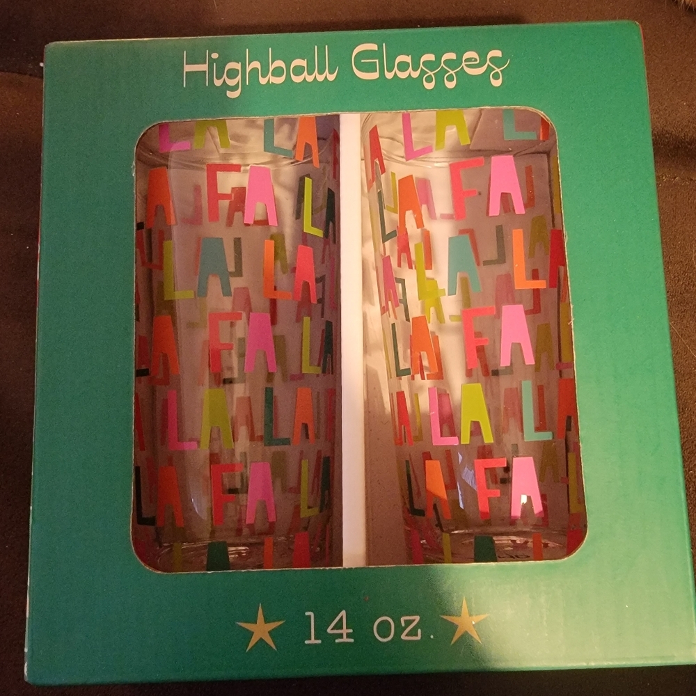 Colorful Retro FA LA LA Highball Glasses Set NWT